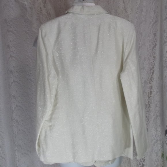 Linea White Linen Blend Jacket with Silver Metallic Sparkle Size L NWOT - Picture 4 of 4